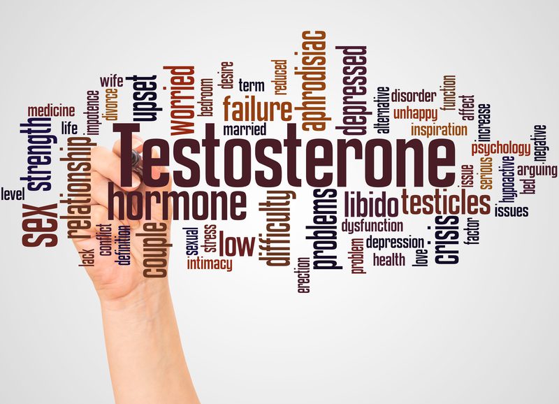 A hand writing testosterone word cloud on a white background